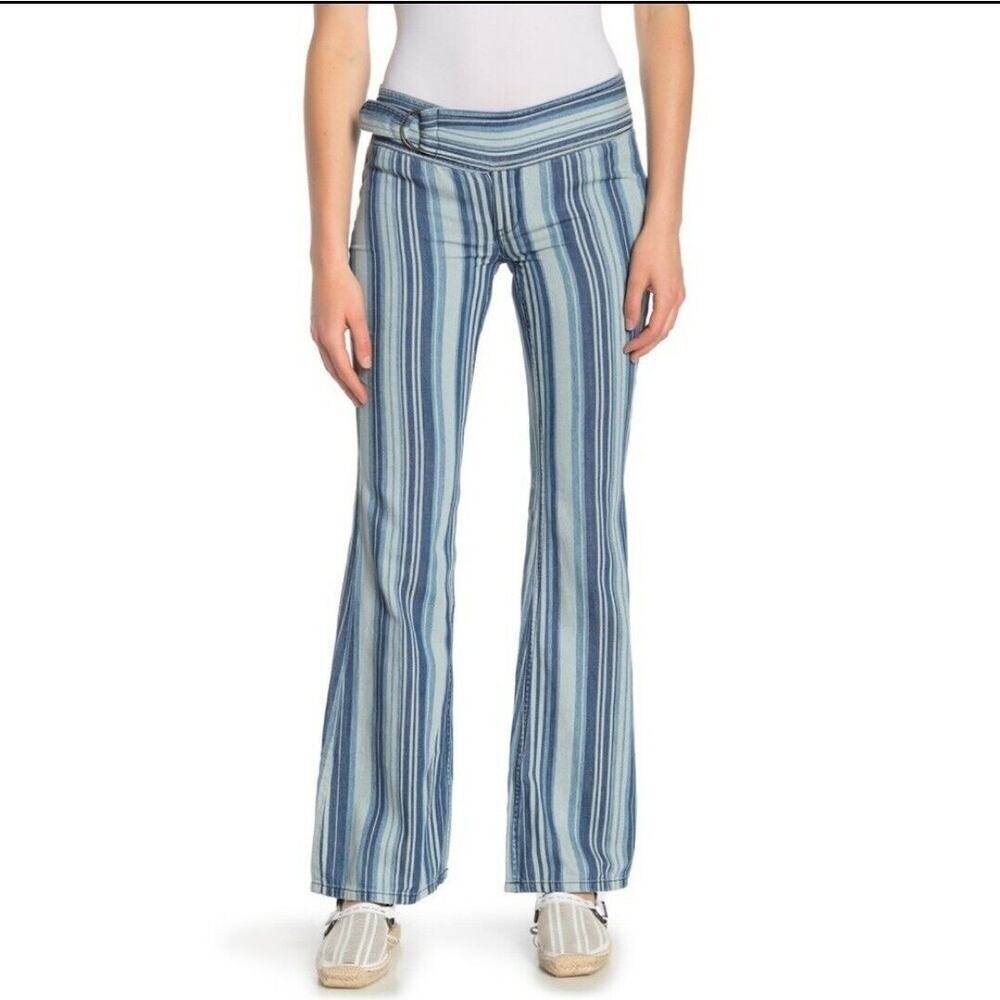 Free People We The Free Indigo Haze Journey Flare Size 28 Striped Zip Fly Cotton